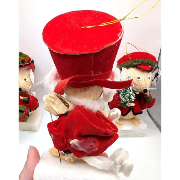 Vintage KURT ADLER Christmas Ornament Corn Husk Mice Trio, Corn Husk Mouse